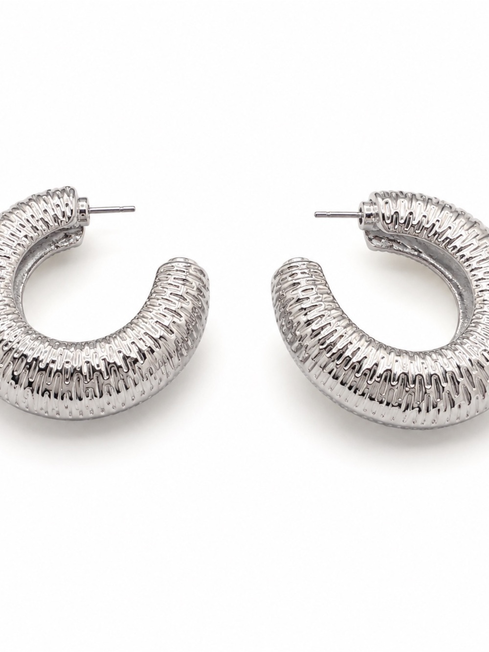Silver Textured Hoop Earrings - Women Jewelry